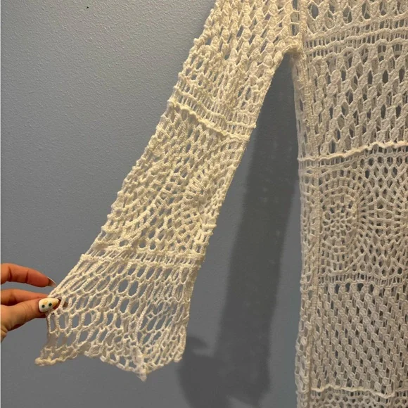 Vici Cream Long Sleeve Crochet Dress - Picture 3 of 5